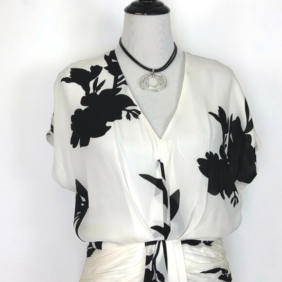 Joie Ashleena Silk Floral Dress In White And Black Size 12 - Picture 4 of 16